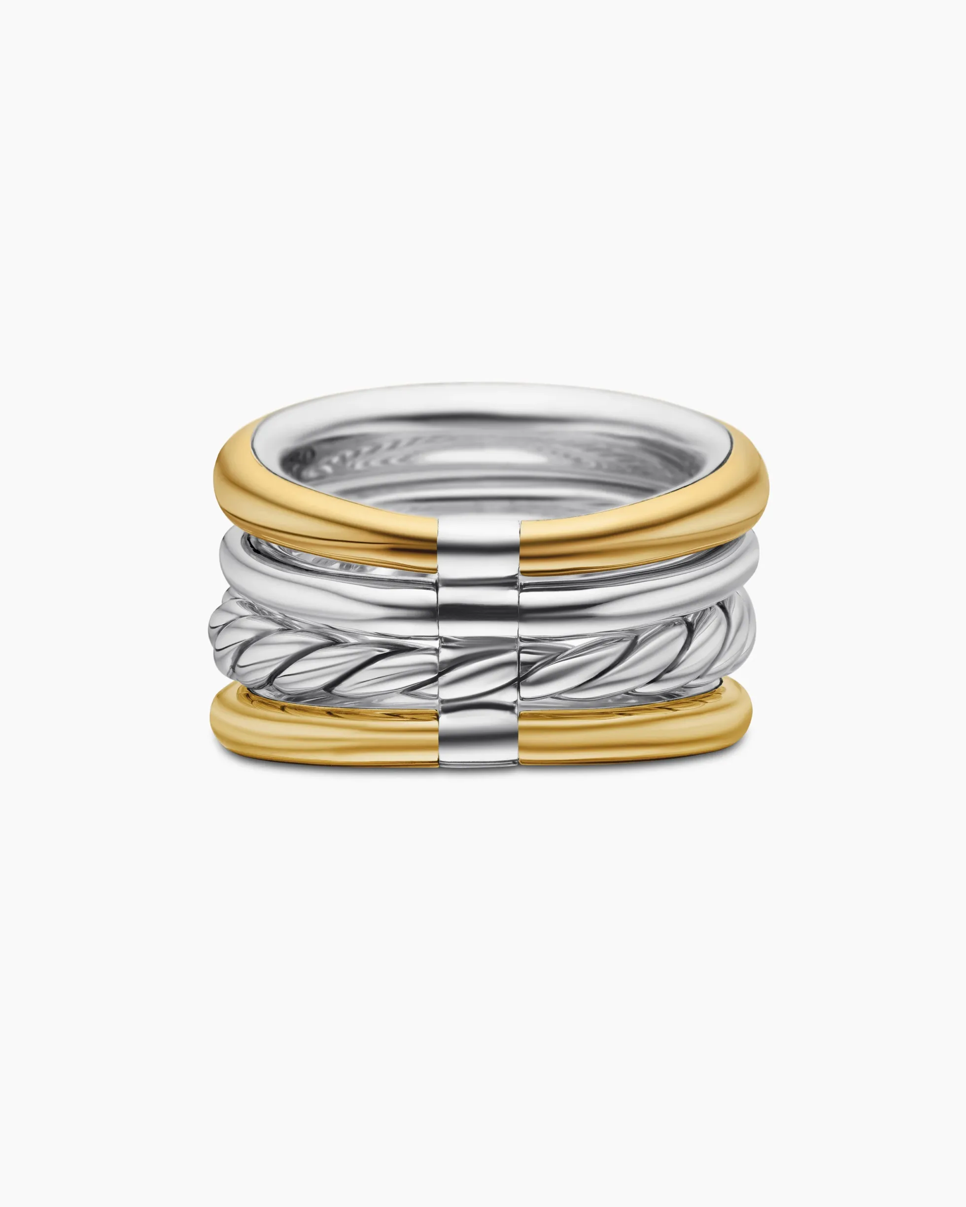 DY Mercer® Four Row Ring Sterling Silver with 18K Yellow Gold and Diamonds, 13.8mm