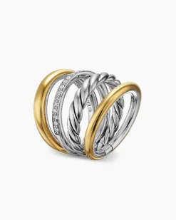 DY Mercer® Four Row Ring Sterling Silver with 18K Yellow Gold and Diamonds, 13.8mm