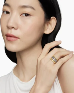 DY Mercer® Four Row Ring Sterling Silver with 18K Yellow Gold and Diamonds, 13.8mm