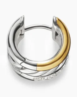 DY Mercer® Huggie Hoop Earrings Sterling Silver with 18K Yellow Gold and Diamonds, 14mm
