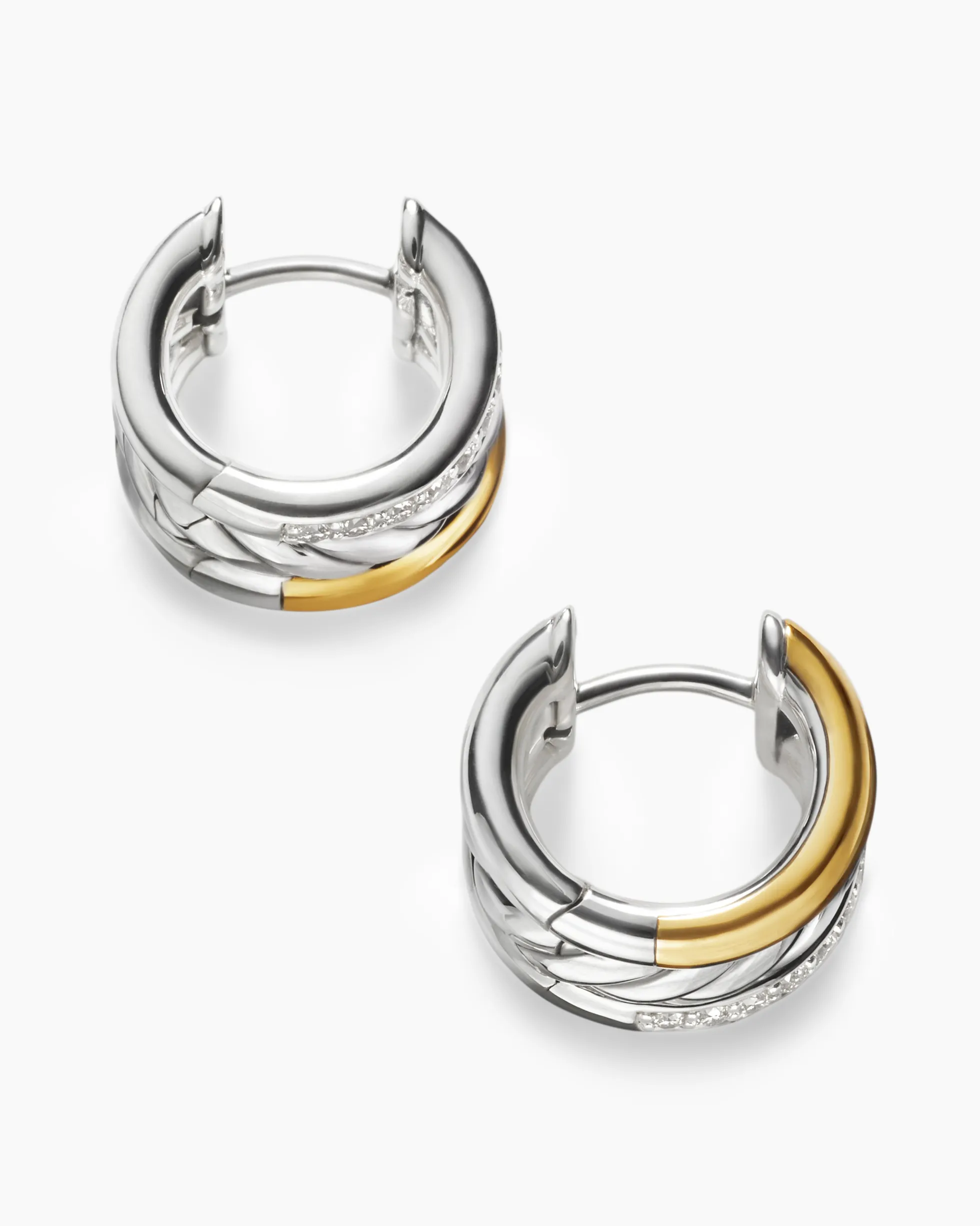DY Mercer® Huggie Hoop Earrings Sterling Silver with 18K Yellow Gold and Diamonds, 14mm