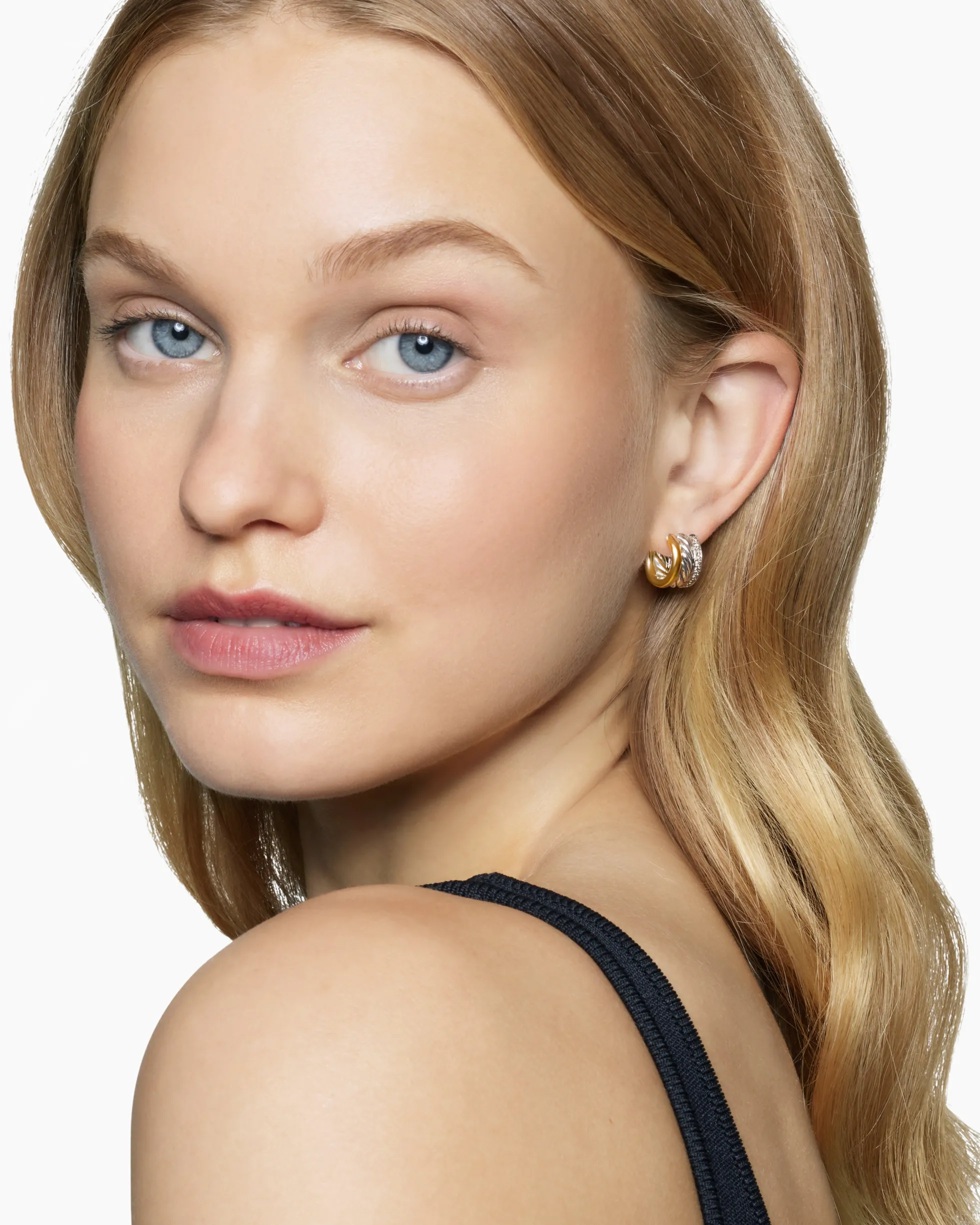DY Mercer® Huggie Hoop Earrings Sterling Silver with 18K Yellow Gold and Diamonds, 14mm