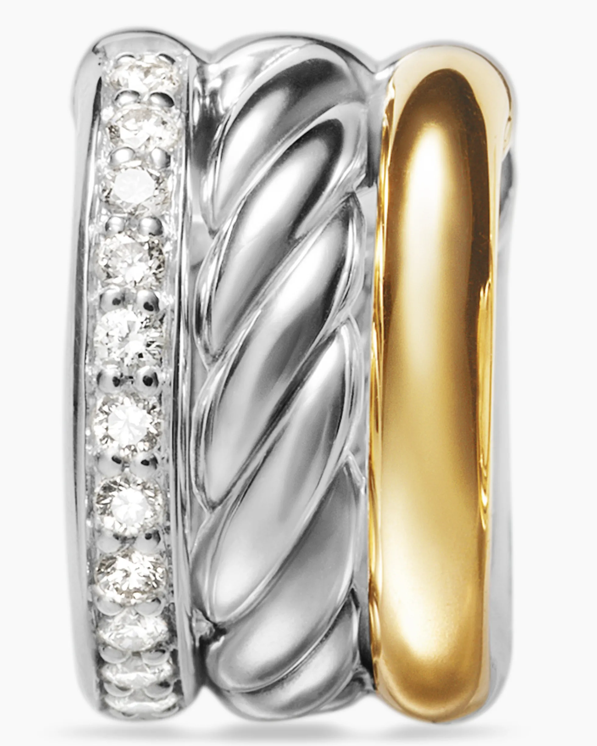 DY Mercer® Huggie Hoop Earrings Sterling Silver with 18K Yellow Gold and Diamonds, 14mm