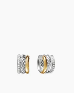 DY Mercer® Huggie Hoop Earrings Sterling Silver with 18K Yellow Gold and Diamonds, 14mm