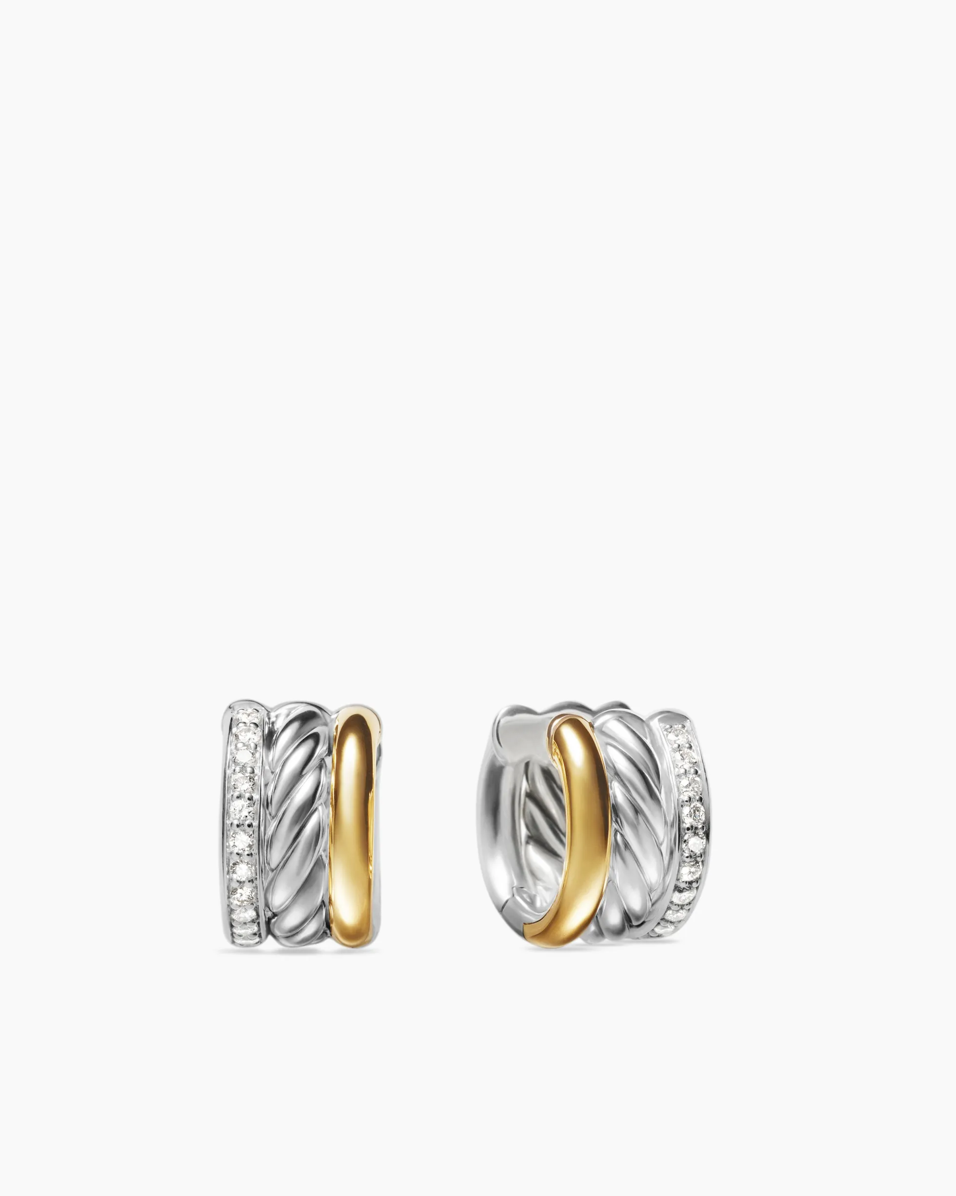 DY Mercer® Huggie Hoop Earrings Sterling Silver with 18K Yellow Gold and Diamonds, 14mm