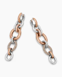 DY Mercer® Melange Linked Drop Earrings Sterling Silver with 18K Rose Gold and Diamonds, 68mm