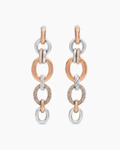 DY Mercer® Melange Linked Drop Earrings Sterling Silver with 18K Rose Gold and Diamonds, 68mm