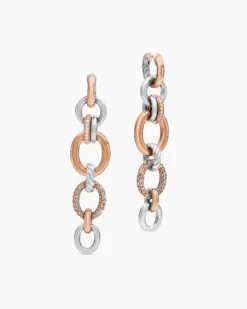 DY Mercer® Melange Linked Drop Earrings Sterling Silver with 18K Rose Gold and Diamonds, 68mm