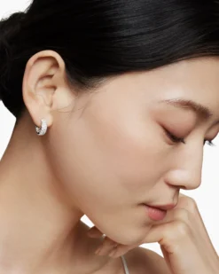 DY Mercer® Micro Hoop Earrings Sterling Silver with Diamonds, 13.5mm