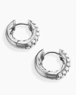 DY Mercer® Micro Hoop Earrings Sterling Silver with Diamonds, 13.5mm