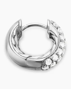 DY Mercer® Micro Hoop Earrings Sterling Silver with Diamonds, 13.5mm