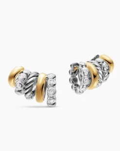 DY Mercer® Multi Hoop Climber Earrings Sterling Silver with 18K Yellow Gold and Diamonds, 20.6mm