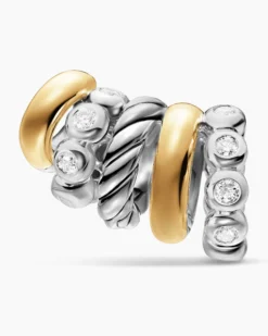 DY Mercer® Multi Hoop Climber Earrings Sterling Silver with 18K Yellow Gold and Diamonds, 20.6mm