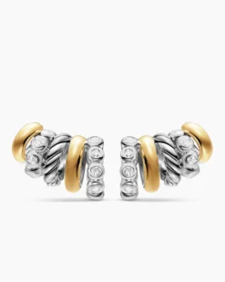 DY Mercer® Multi Hoop Climber Earrings Sterling Silver with 18K Yellow Gold and Diamonds, 20.6mm