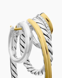 DY Mercer® Multi Hoop Earrings Sterling Silver with 18K Yellow Gold and Diamonds, 37.5mm