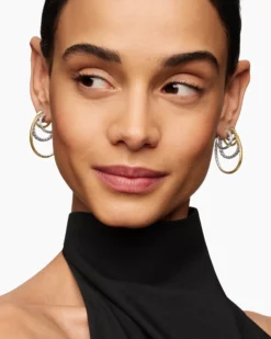 DY Mercer® Multi Hoop Earrings Sterling Silver with 18K Yellow Gold and Diamonds, 37.5mm