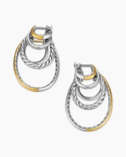DY Mercer® Multi Hoop Earrings Sterling Silver with 18K Yellow Gold and Diamonds, 37.5mm
