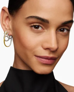 DY Mercer® Multi Hoop Earrings Sterling Silver with 18K Yellow Gold and Diamonds, 37.5mm