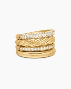 DY Mercer® Multi Row Ring 18K Yellow Gold with Diamonds, 14mm