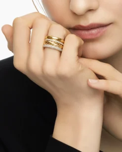 DY Mercer® Multi Row Ring 18K Yellow Gold with Diamonds, 14mm