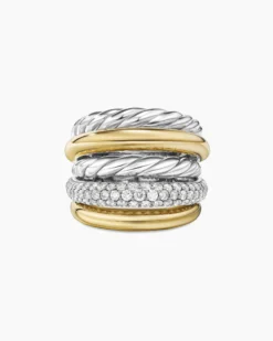 DY Mercer® Multi Row Ring Sterling Silver with 18K Yellow Gold and Diamonds, 21mm
