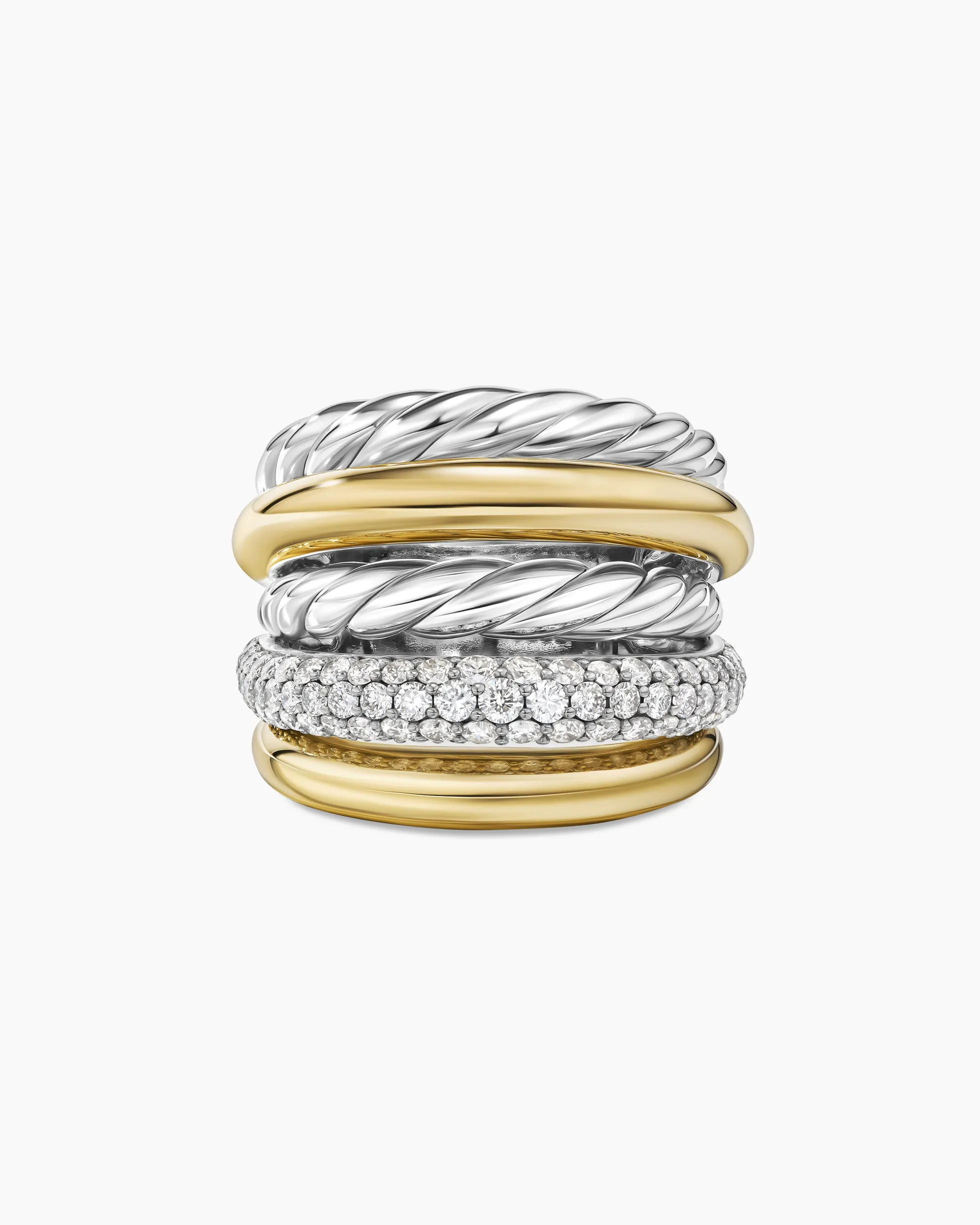 DY Mercer® Multi Row Ring Sterling Silver with 18K Yellow Gold and Diamonds, 21mm