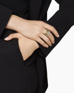DY Mercer® Multi Row Ring Sterling Silver with 18K Yellow Gold and Diamonds, 21mm