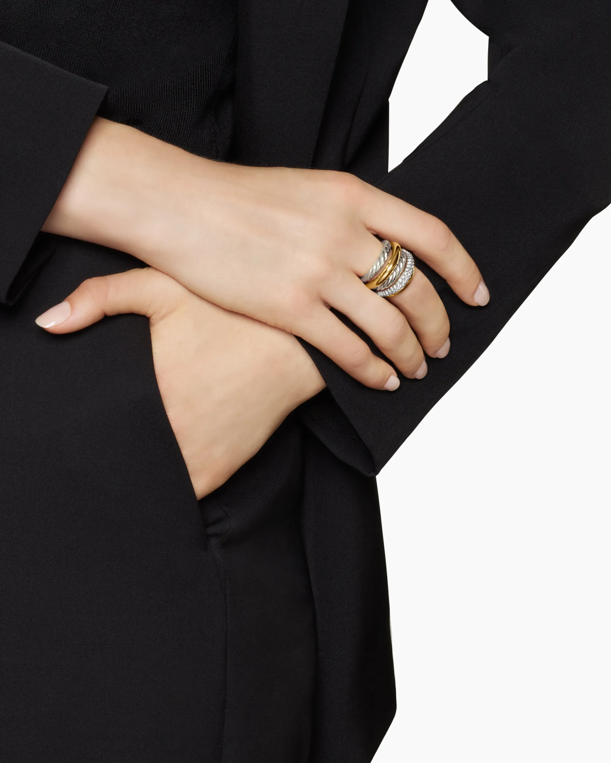DY Mercer® Multi Row Ring Sterling Silver with 18K Yellow Gold and Diamonds, 21mm