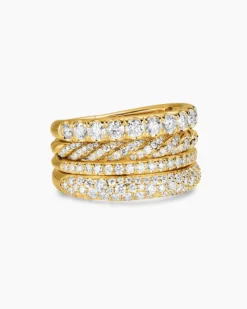DY Mercer® Pavé Multi Row Ring 18K Yellow Gold with Diamonds, 12.6mm