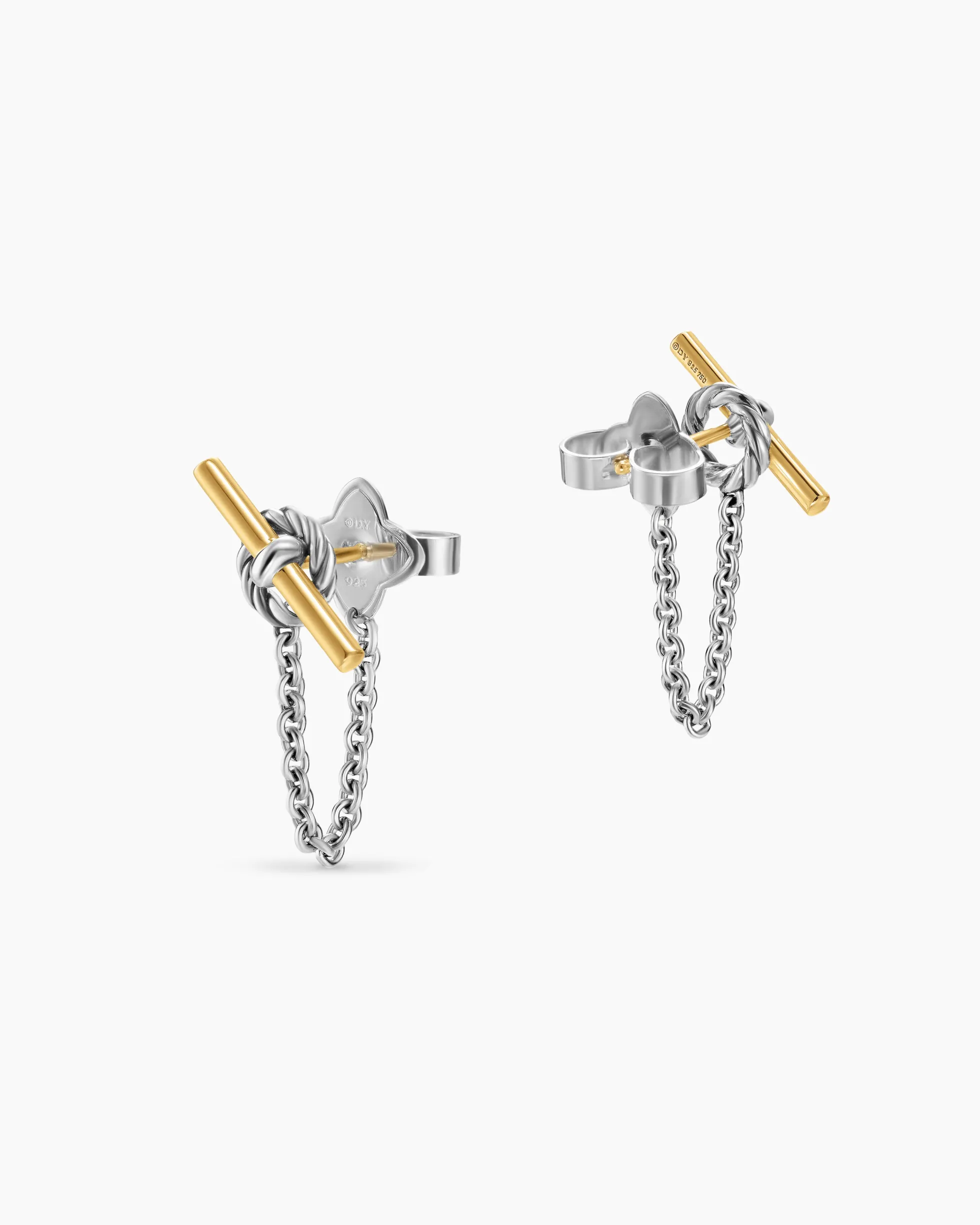 DY Mercer® Petite Toggle Chain Stud Earrings Sterling Silver with 18K Yellow Gold, 38.2mm