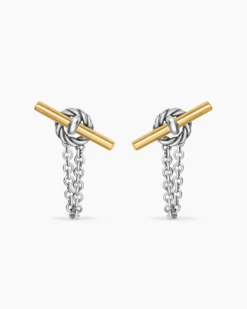 DY Mercer® Petite Toggle Chain Stud Earrings Sterling Silver with 18K Yellow Gold, 38.2mm