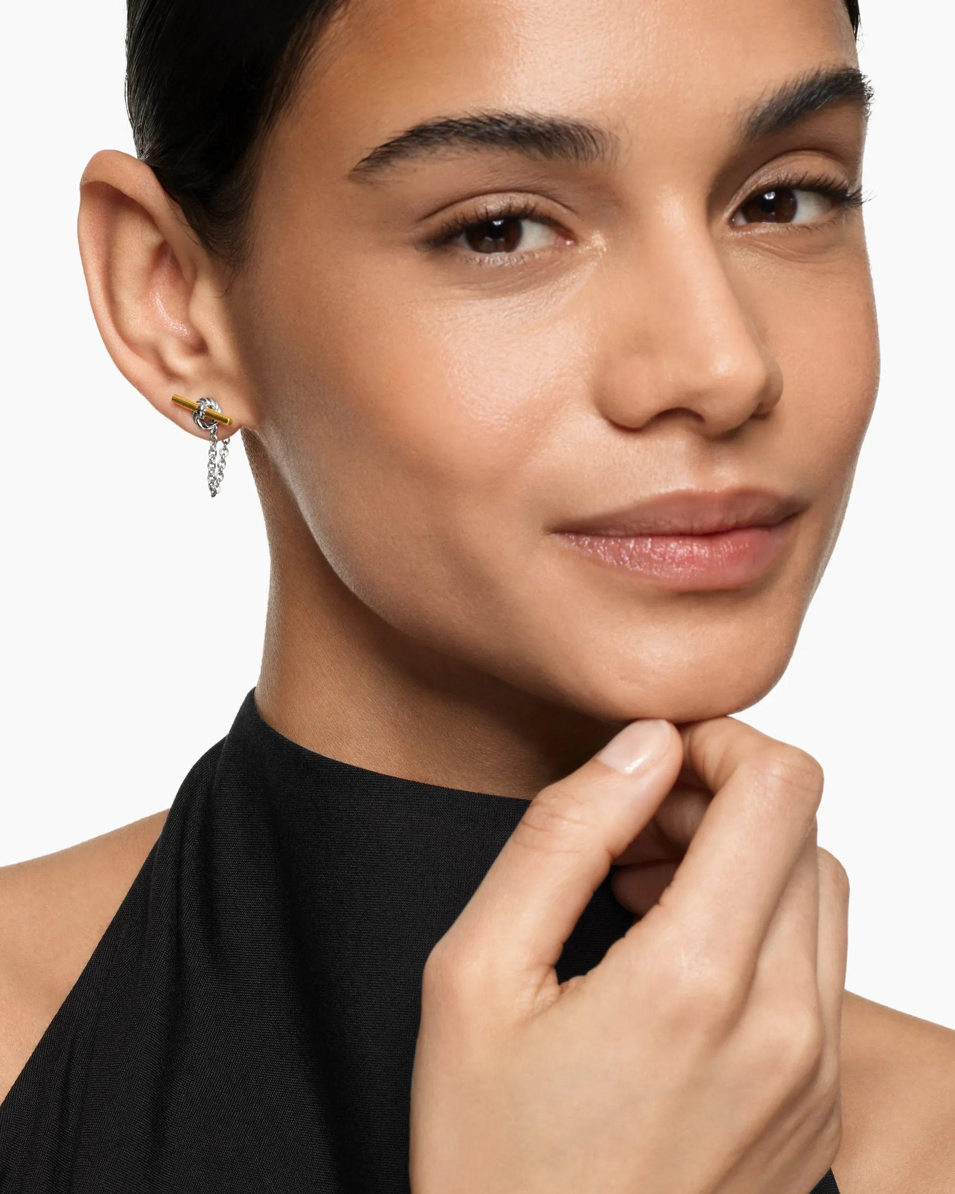 DY Mercer® Petite Toggle Chain Stud Earrings Sterling Silver with 18K Yellow Gold, 38.2mm