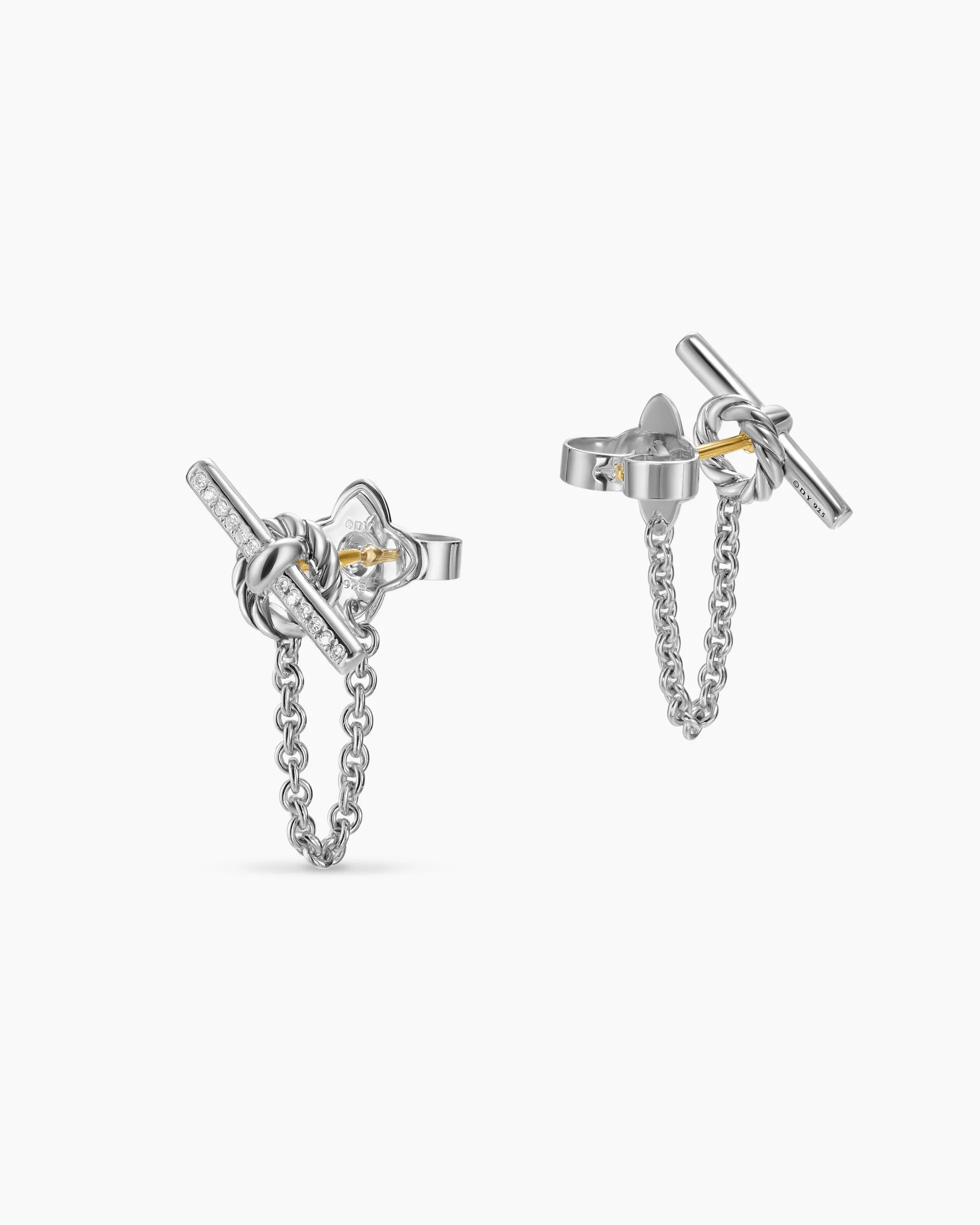 DY Mercer® Petite Toggle Chain Stud Earrings Sterling Silver with Diamonds, 38.2mm