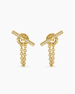 DY Mercer® Petite Toggle Chain Stud Earrings 18K Yellow Gold with Diamonds, 38.2mm