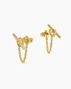 DY Mercer® Petite Toggle Chain Stud Earrings 18K Yellow Gold with Diamonds, 38.2mm