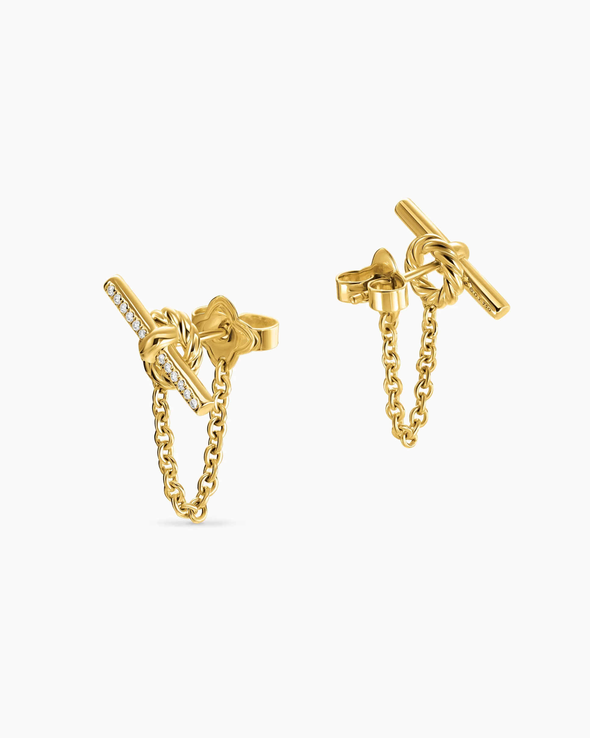 DY Mercer® Petite Toggle Chain Stud Earrings 18K Yellow Gold with Diamonds, 38.2mm