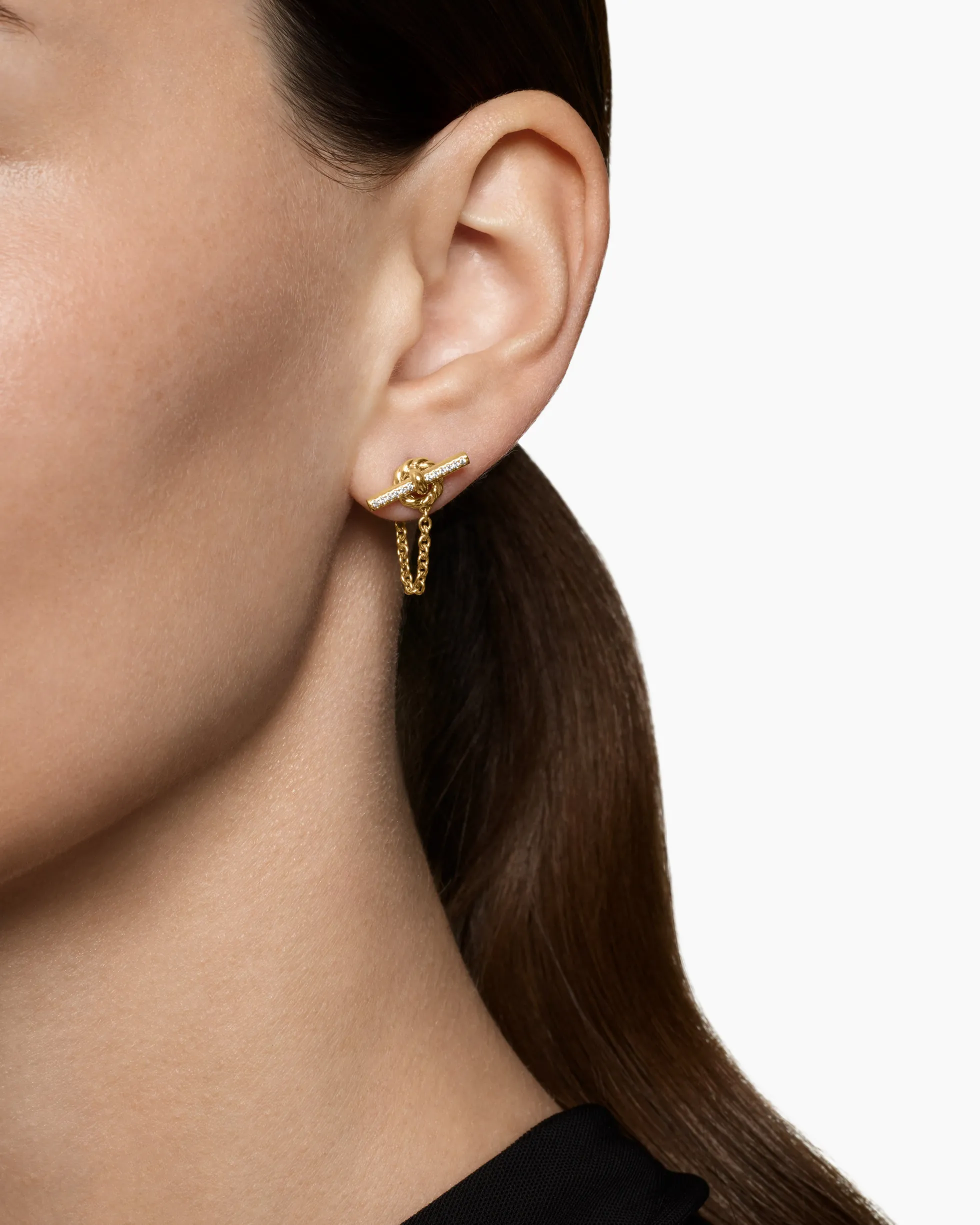 DY Mercer® Petite Toggle Chain Stud Earrings 18K Yellow Gold with Diamonds, 38.2mm