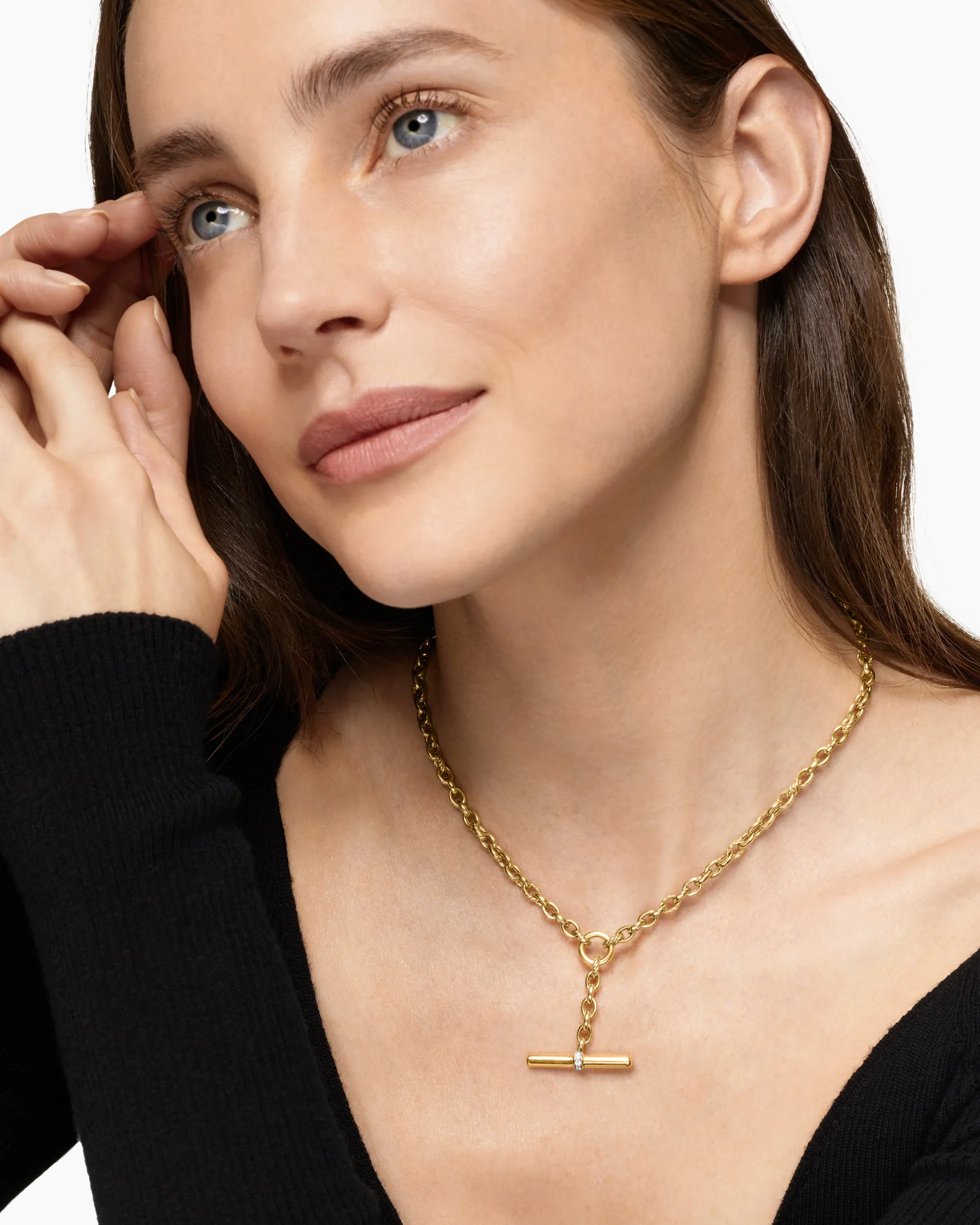 DY Mercer® Petite Toggle Chain Necklace 18K Yellow Gold with Diamonds, 4.5mm