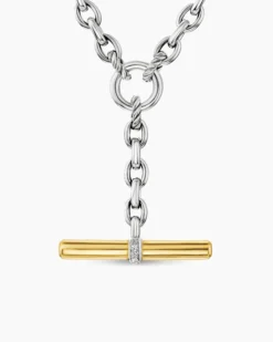 DY Mercer® Petite Toggle Chain Necklace Sterling Silver with 18K Yellow Gold and Diamonds, 4.5mm