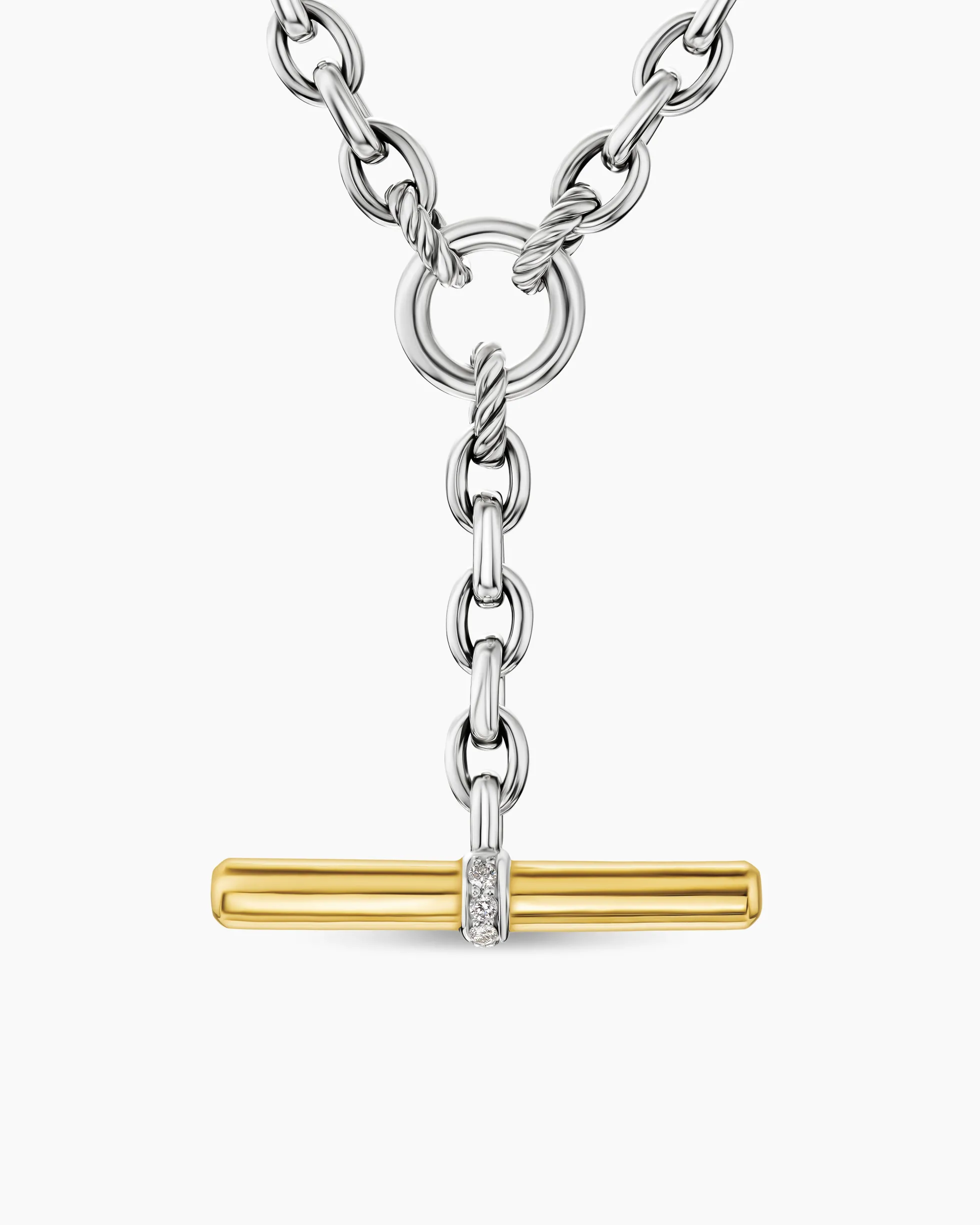 DY Mercer® Petite Toggle Chain Necklace Sterling Silver with 18K Yellow Gold and Diamonds, 4.5mm