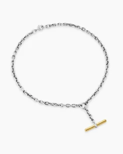 DY Mercer® Petite Toggle Chain Necklace Sterling Silver with 18K Yellow Gold and Diamonds, 4.5mm