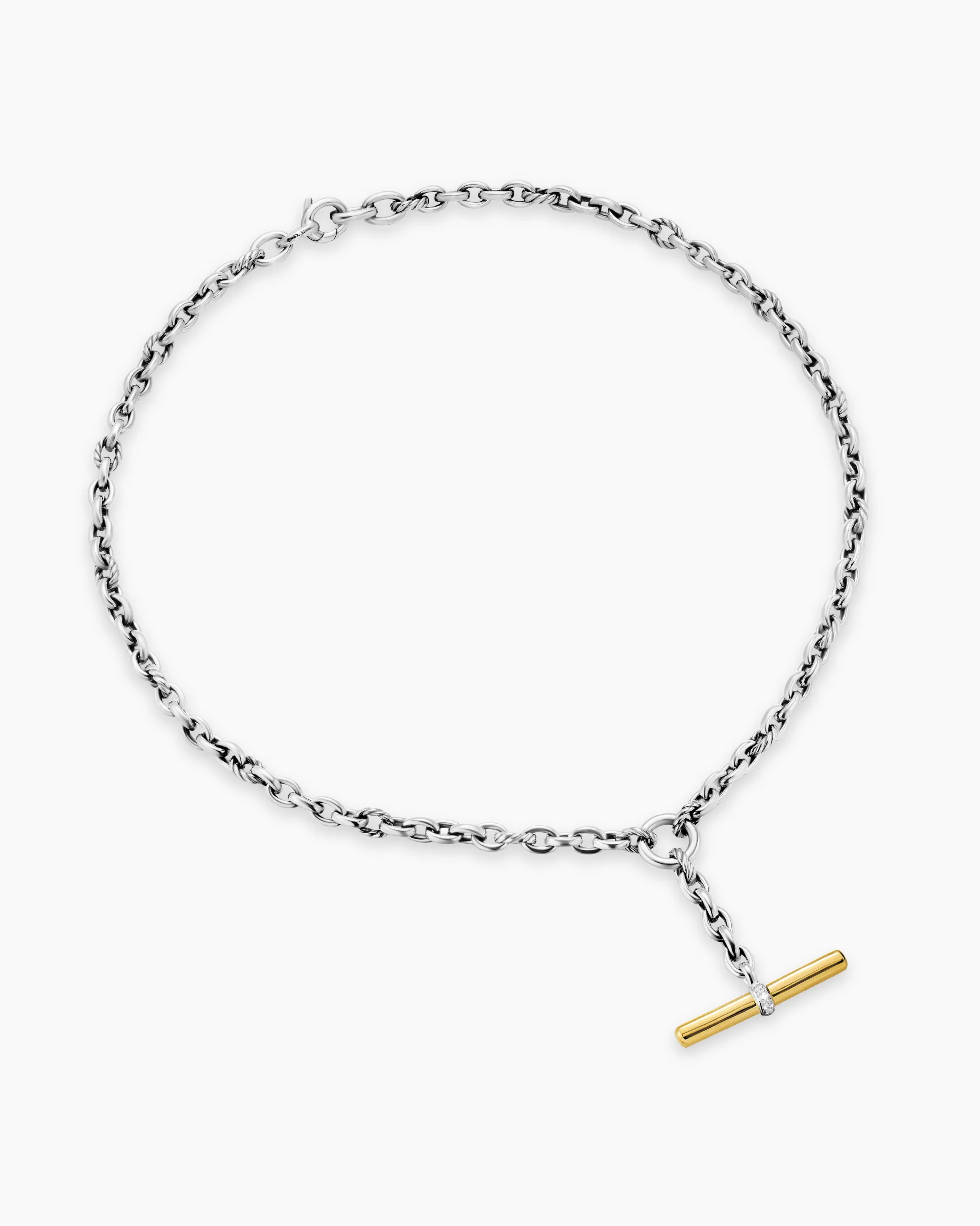 DY Mercer® Petite Toggle Chain Necklace Sterling Silver with 18K Yellow Gold and Diamonds, 4.5mm