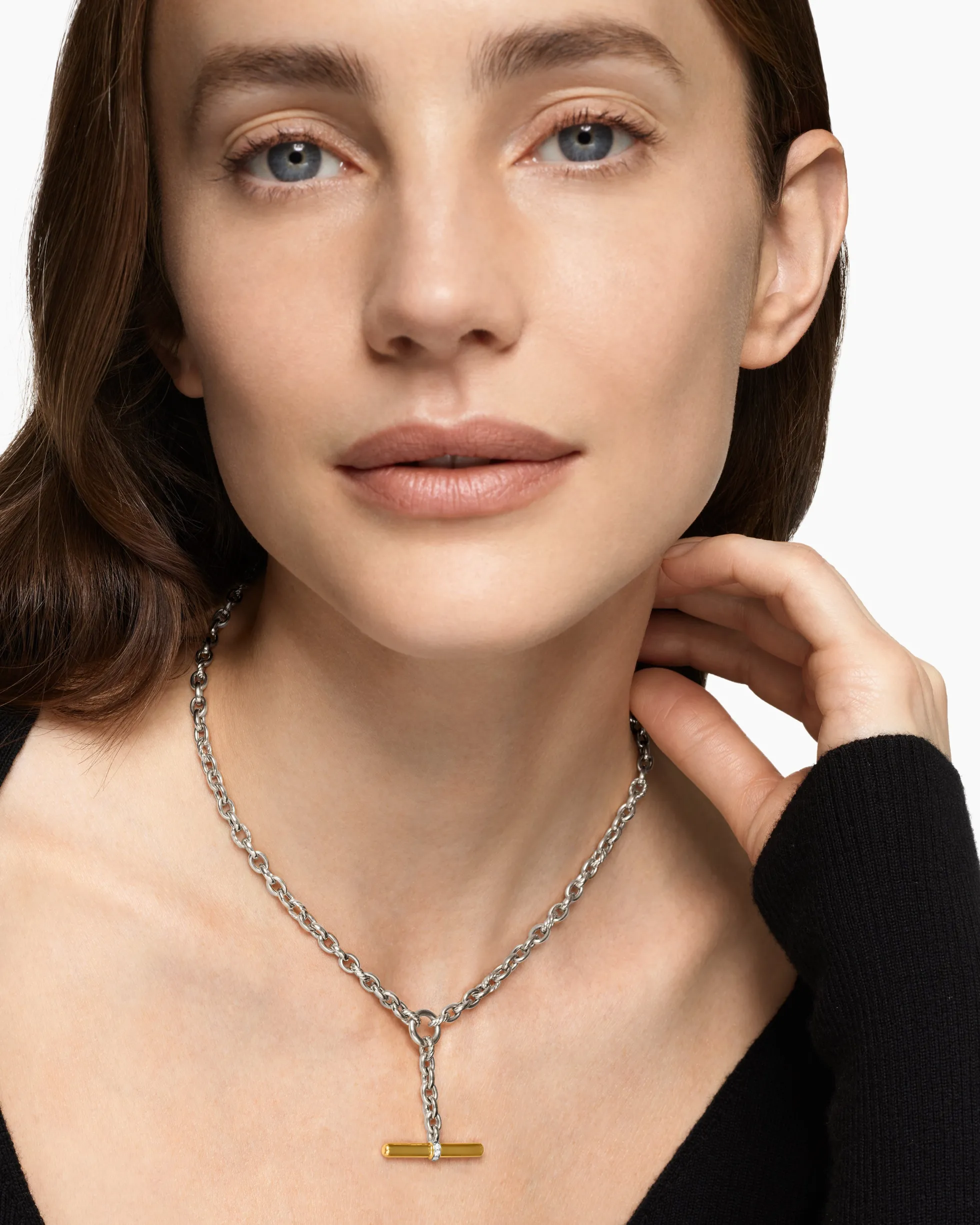 DY Mercer® Petite Toggle Chain Necklace Sterling Silver with 18K Yellow Gold and Diamonds, 4.5mm