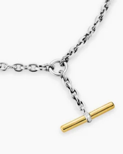 DY Mercer® Petite Toggle Chain Necklace Sterling Silver with 18K Yellow Gold and Diamonds, 4.5mm