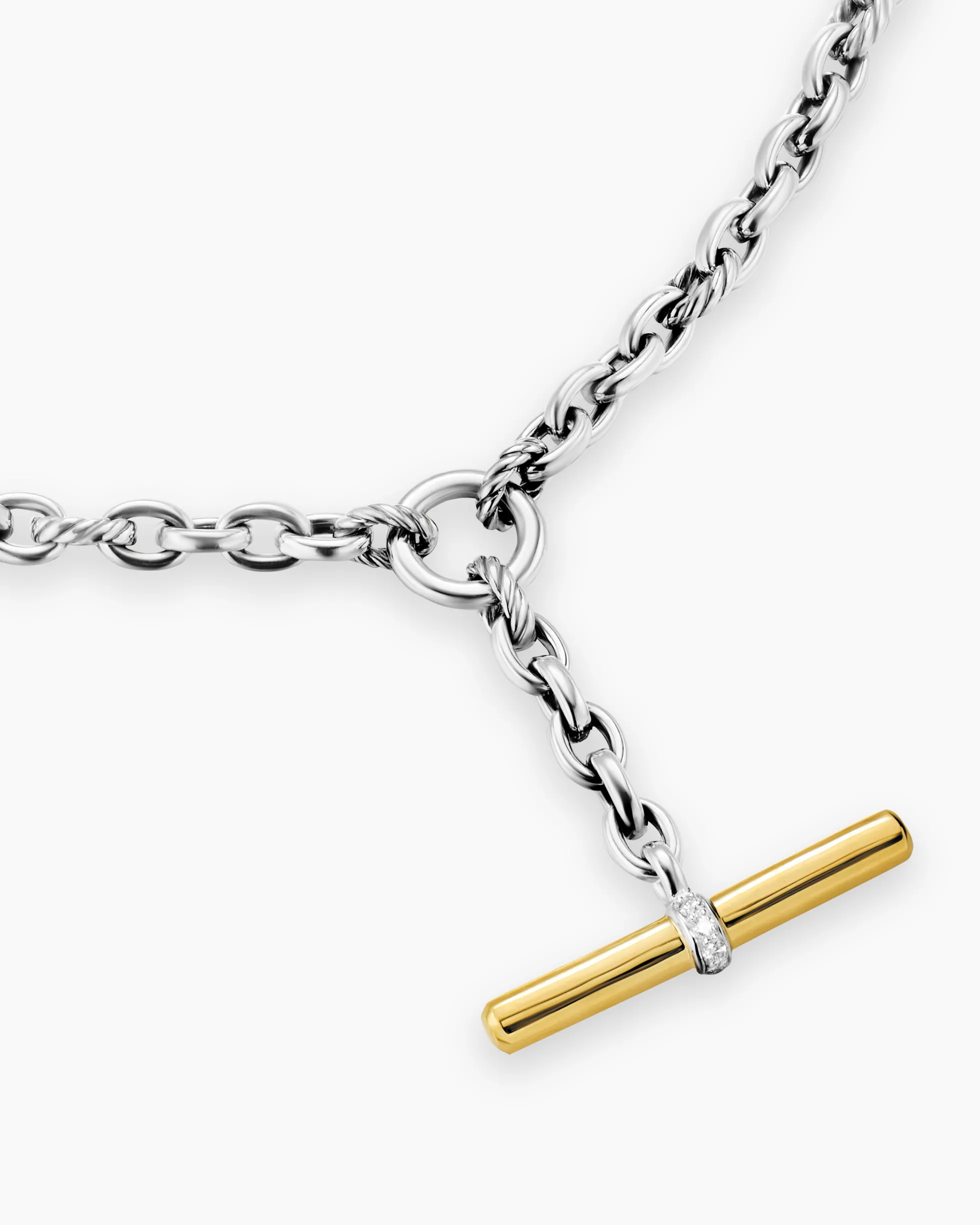 DY Mercer® Petite Toggle Chain Necklace Sterling Silver with 18K Yellow Gold and Diamonds, 4.5mm