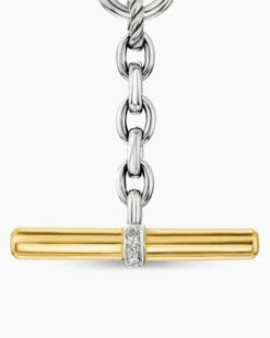 DY Mercer® Petite Toggle Chain Necklace Sterling Silver with 18K Yellow Gold and Diamonds, 4.5mm
