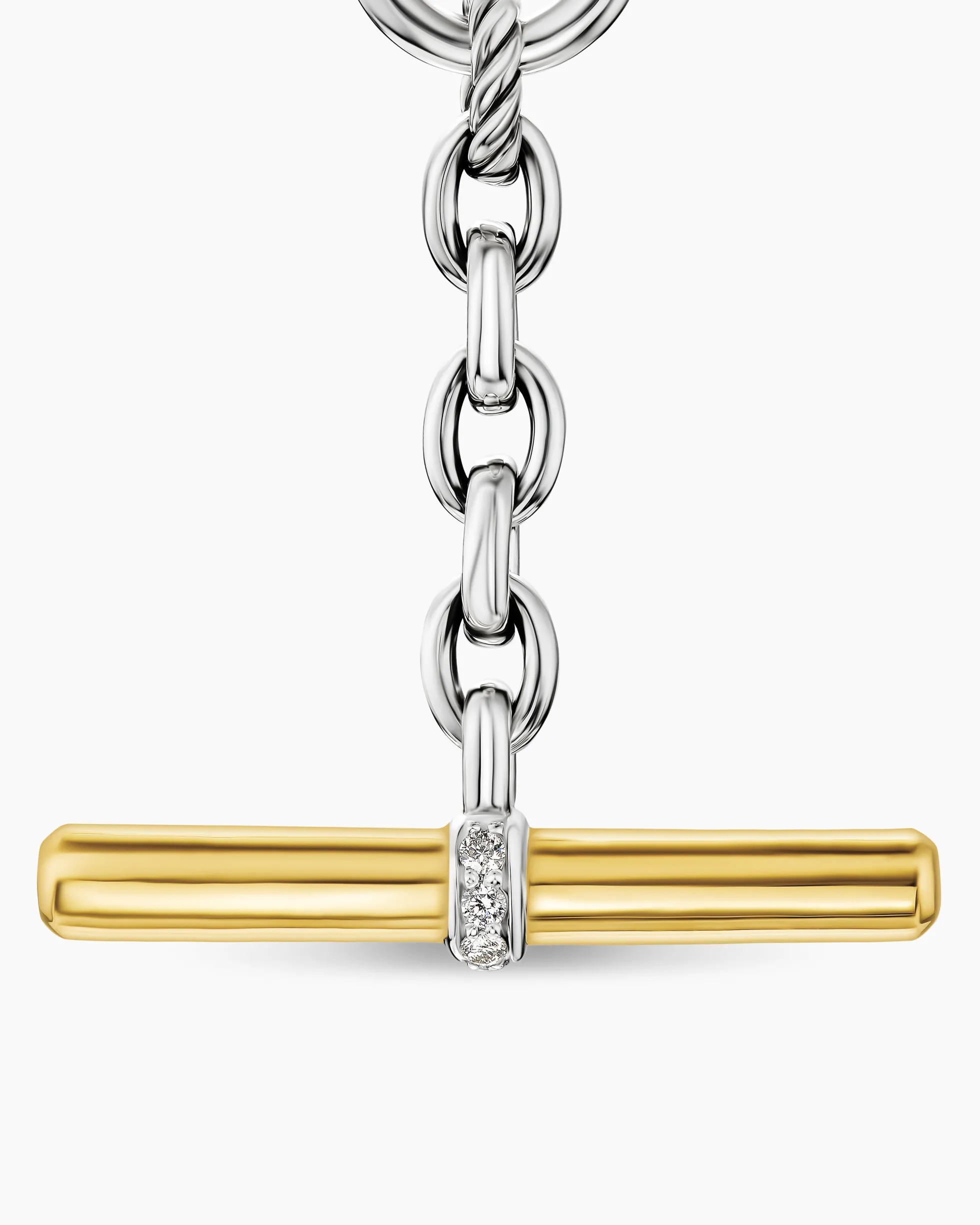 DY Mercer® Petite Toggle Chain Necklace Sterling Silver with 18K Yellow Gold and Diamonds, 4.5mm