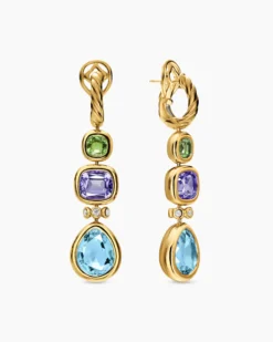 DY Mercer® Statement Stone Drop Earrings 18K Yellow Gold with Sky Blue Topaz, Iolite, Green Tourmalines and Diamonds, 52mm