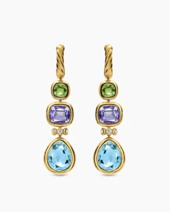 DY Mercer® Statement Stone Drop Earrings 18K Yellow Gold with Sky Blue Topaz, Iolite, Green Tourmalines and Diamonds, 52mm