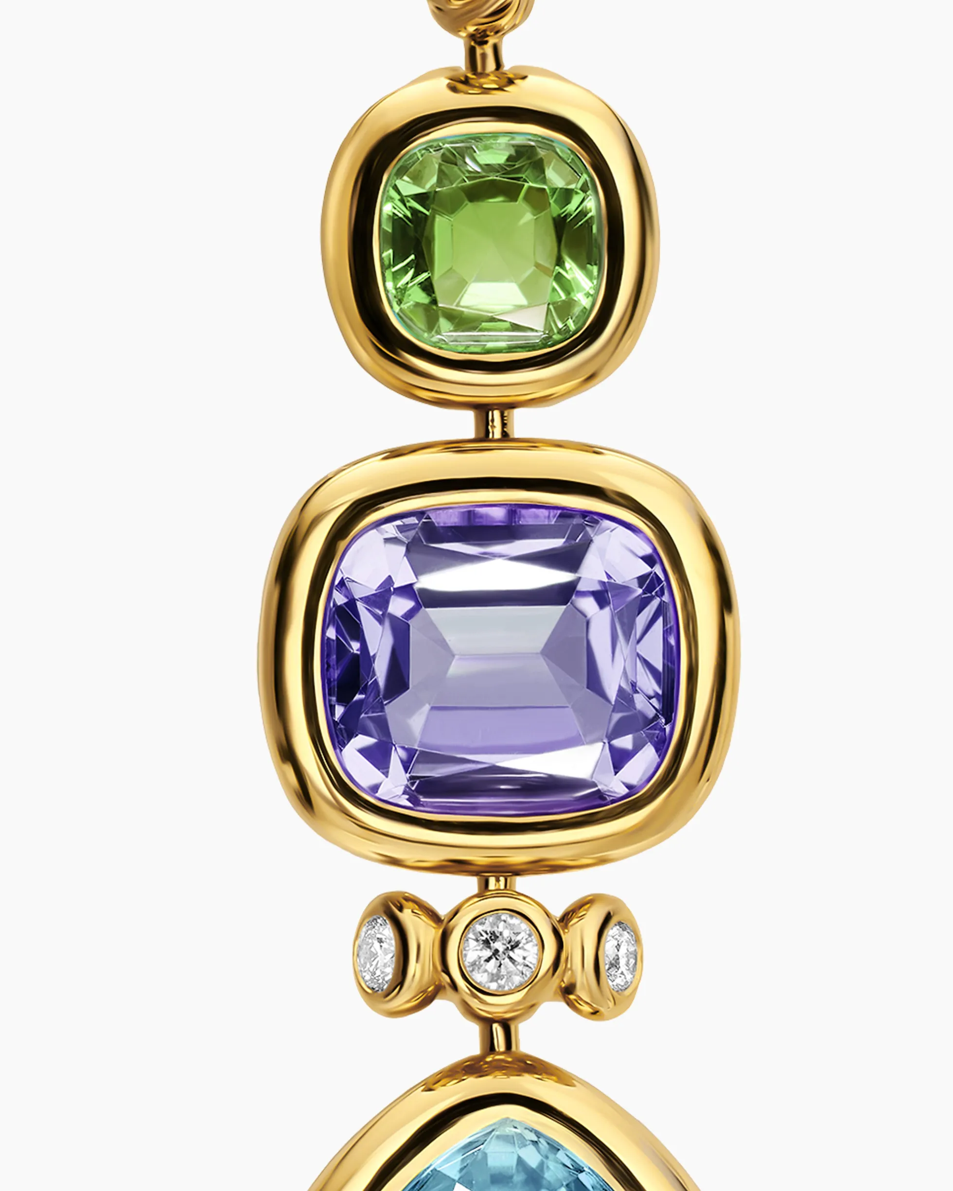 DY Mercer® Statement Stone Drop Earrings 18K Yellow Gold with Sky Blue Topaz, Iolite, Green Tourmalines and Diamonds, 52mm